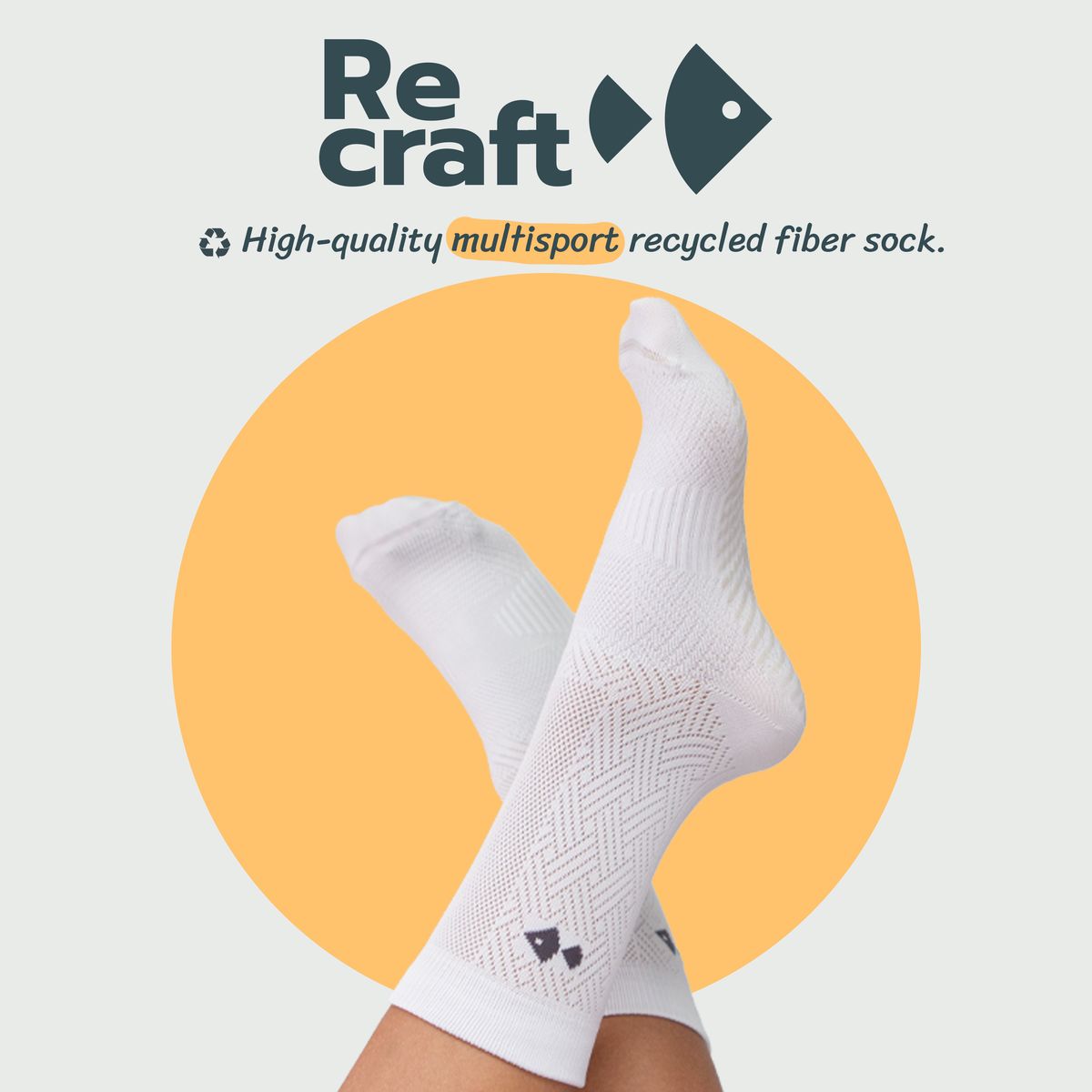 Recraft White Recycled Performance Sock
